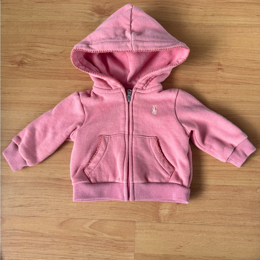 Ralph Lauren Baby Girl Coral Pink Cotton Fleece Hoodie 3mo - Picture 2 of 11